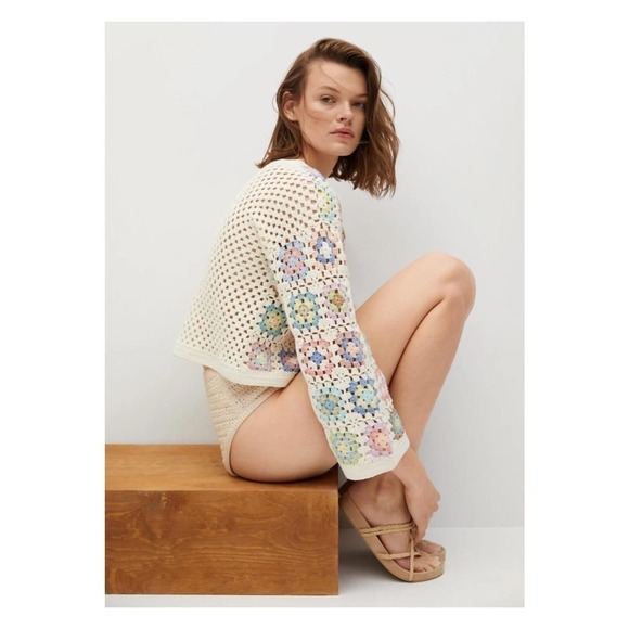 RARE Mango Timeless Granny Square Crochet Crop Cardigan Handmade XS Small MINT - Picture 2 of 8